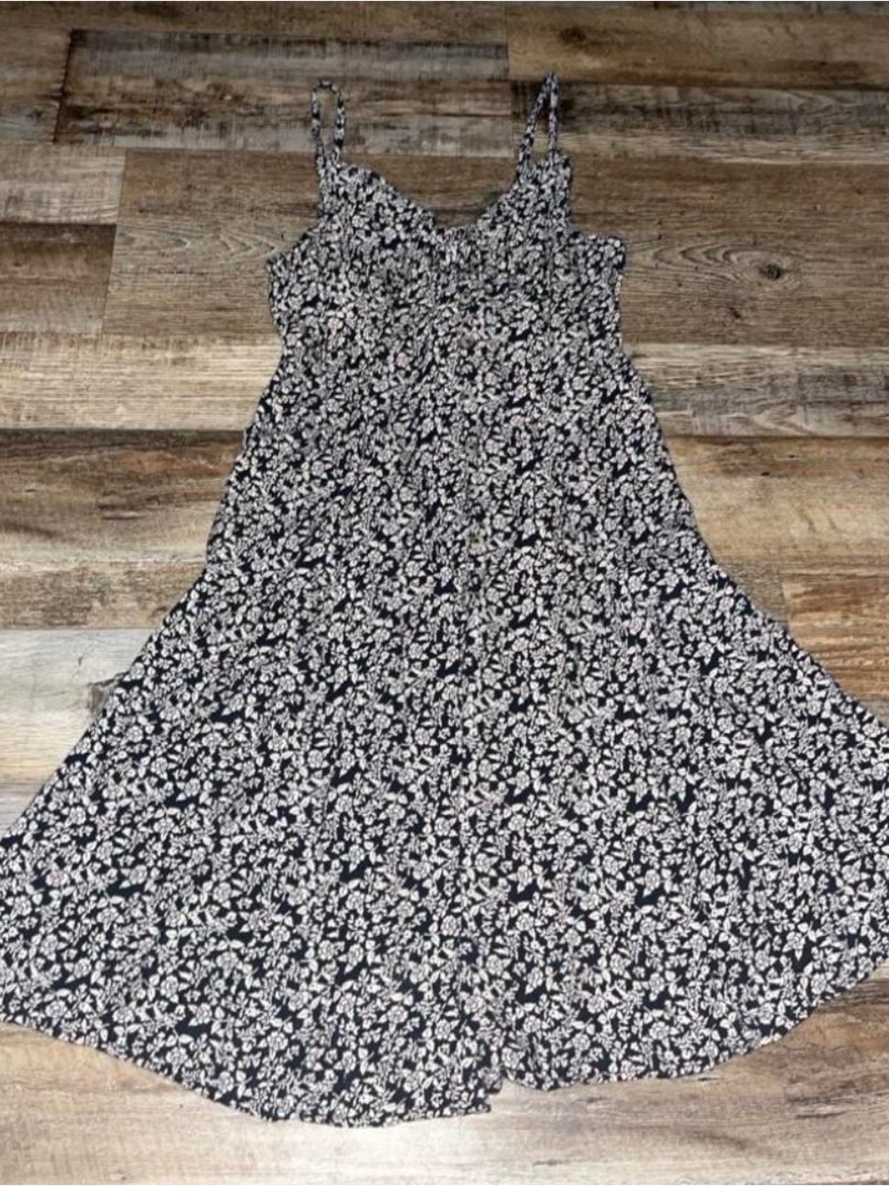 Black Floral Slip Mini Dress with White Print